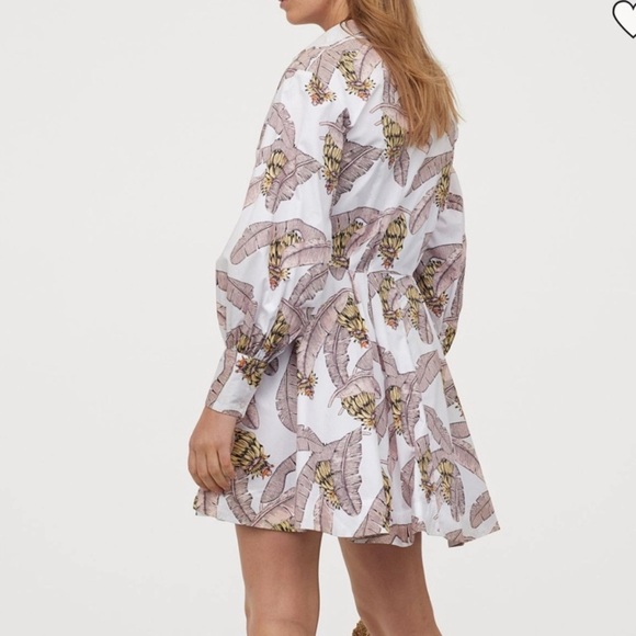 Desmond & Dempsey x H&M XS Cotton Banana Leaf Print Button Dress Puff Sleeve - Picture 2 of 15
